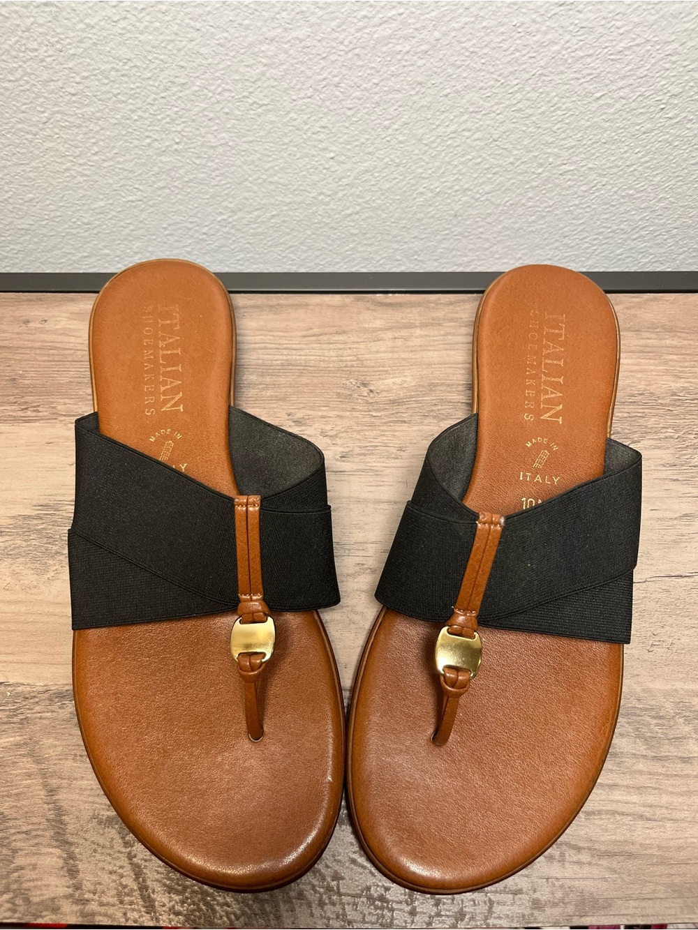 Italian Shoemakers Women’s Size 10M Black Brown Slide Sandals Made in Italy